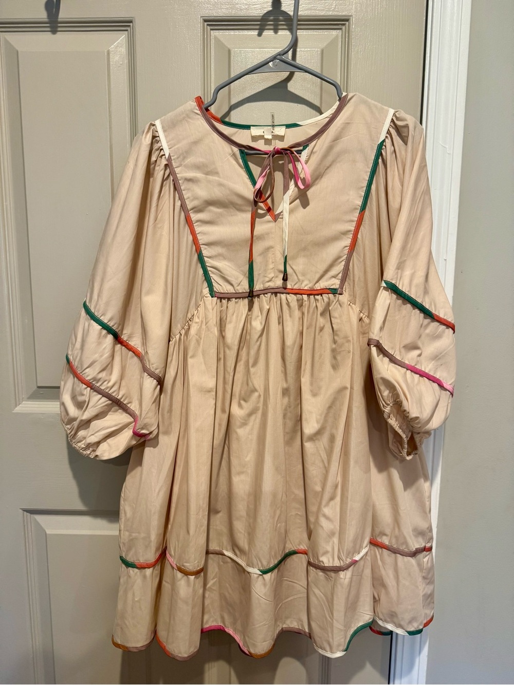 entro Cream Boho Pocket Dress with Colorful Trim - Picture 2 of 4
